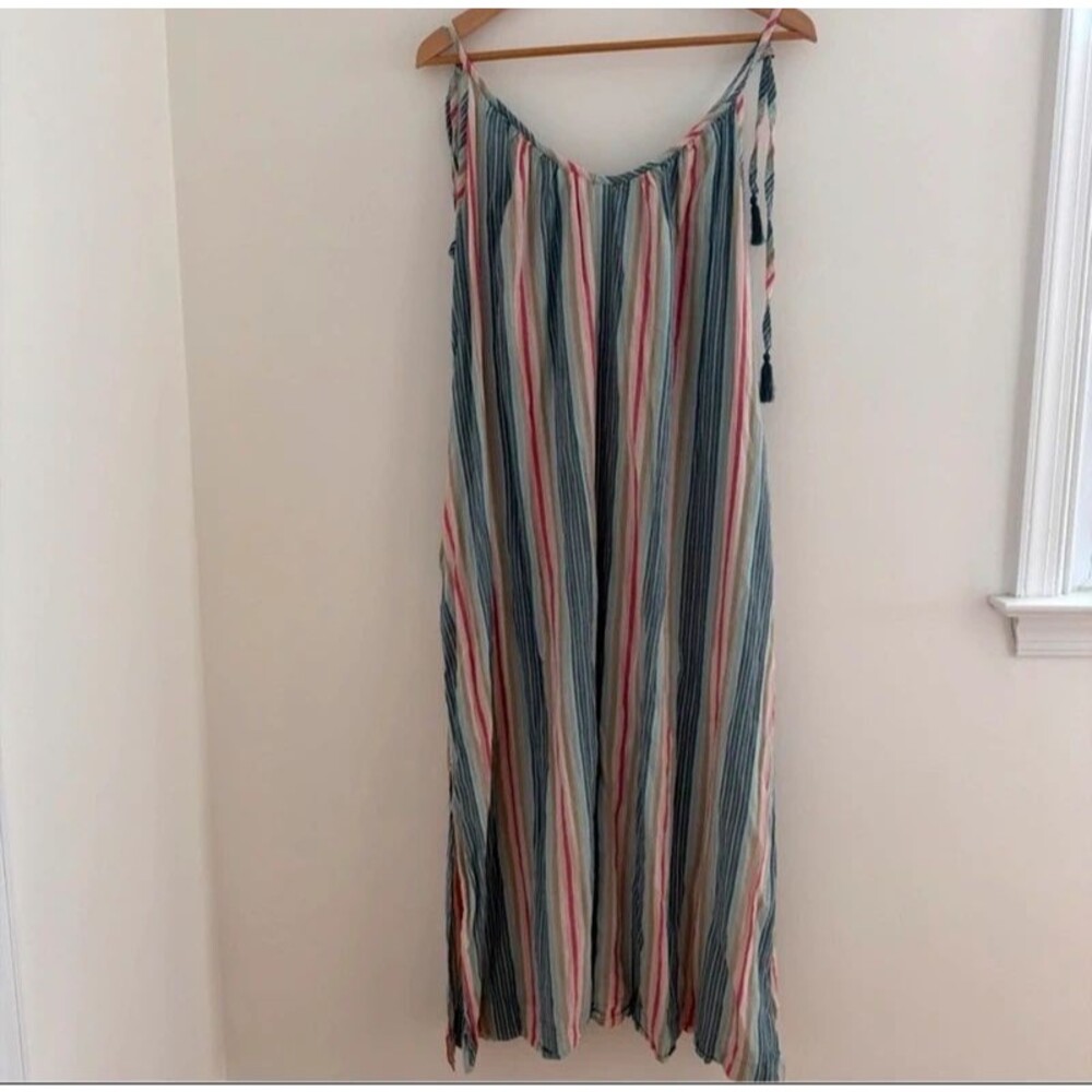 Old Navy Striped Maxi Dress Tie Shoulder Beach Resortwear Large Tassel